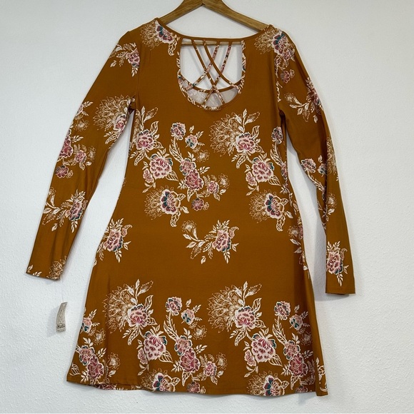Mudd fall Orange Floral Long Sleeve Dress - Picture 3 of 15